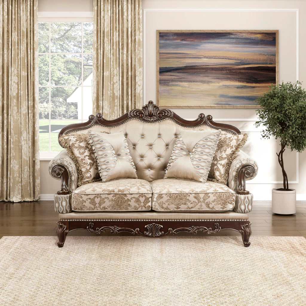 Traditional Chenille Loveseat, 4 Accent Pilows, Brown