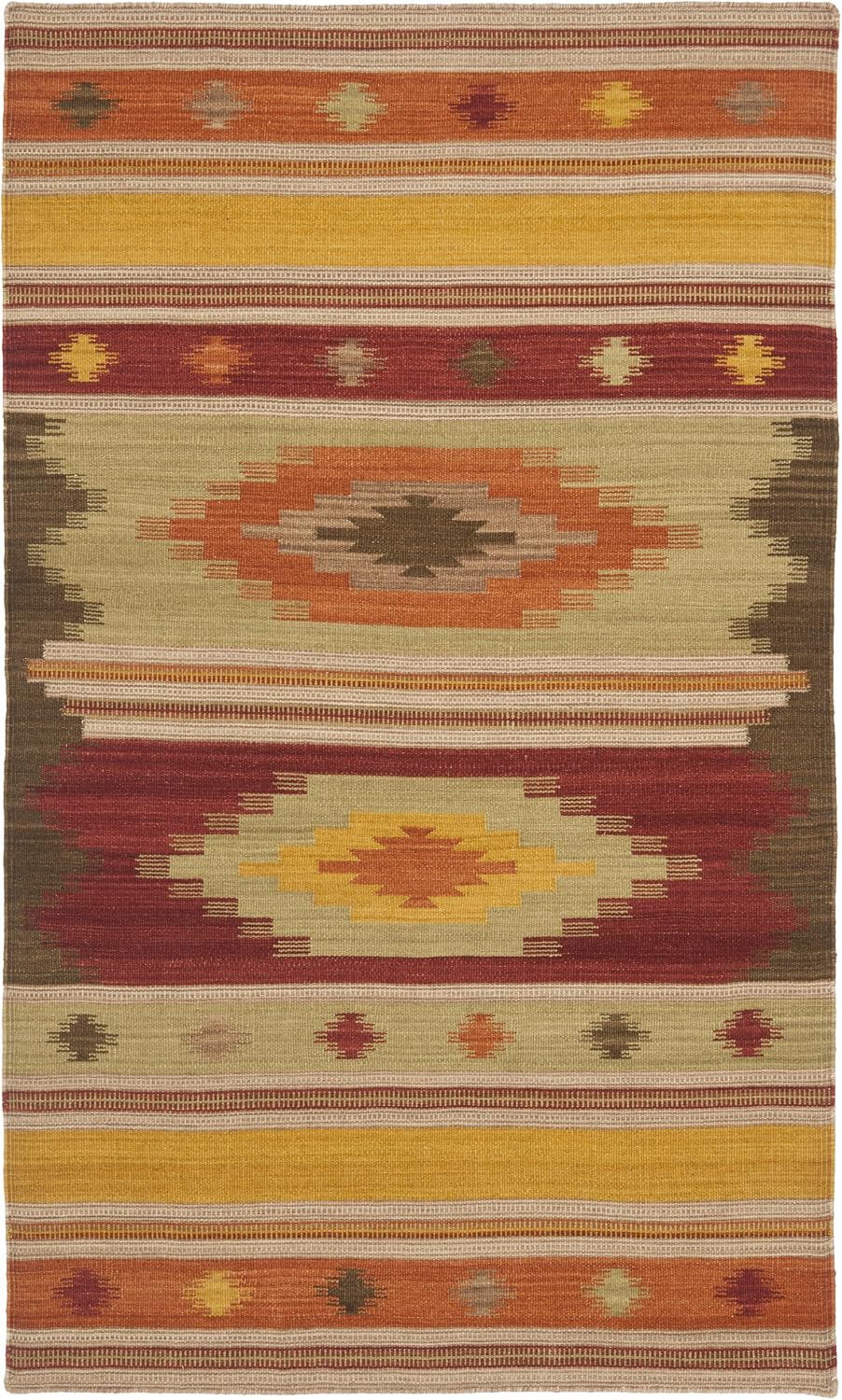 Kilim Collection Accent Rug, Brown & Multi, Handmade Southwestern Tribal Wool, Ideal for High Traffic Areas