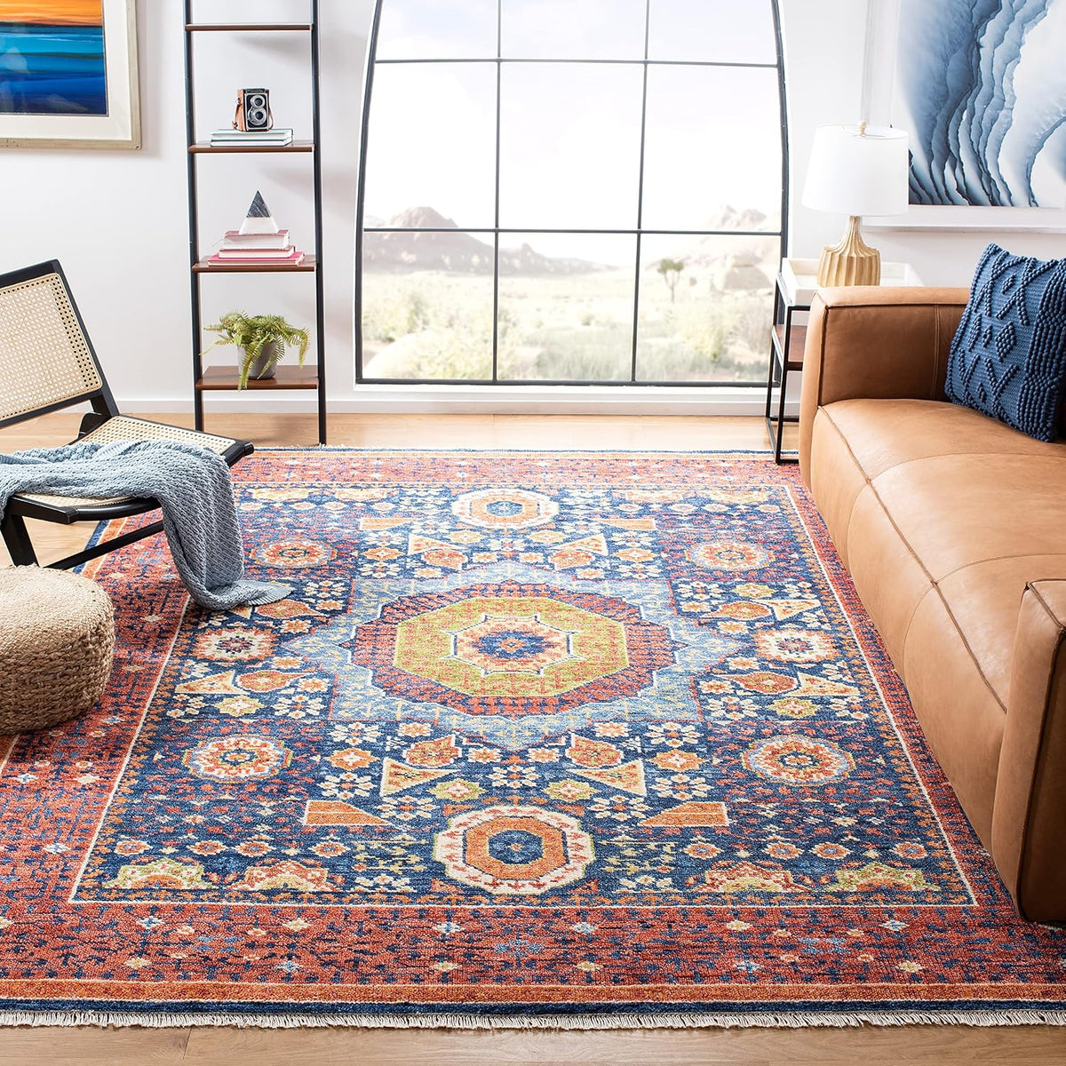 Samarkand Red/Blue Hand-Knotted Traditional Oriental Medallion Premium Wool Dining Area Rug
