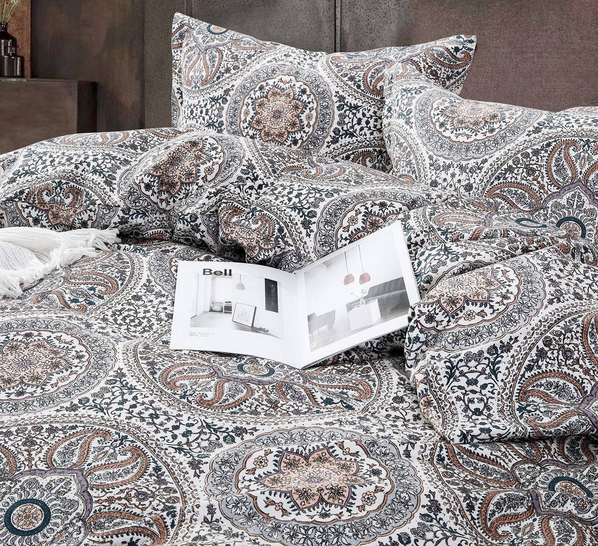 Boho Floral Medallions Duvet Cover 3pc Set Bohemian Paisley Bedding Boteh Damask Circles Egyptian Cotton Sateen