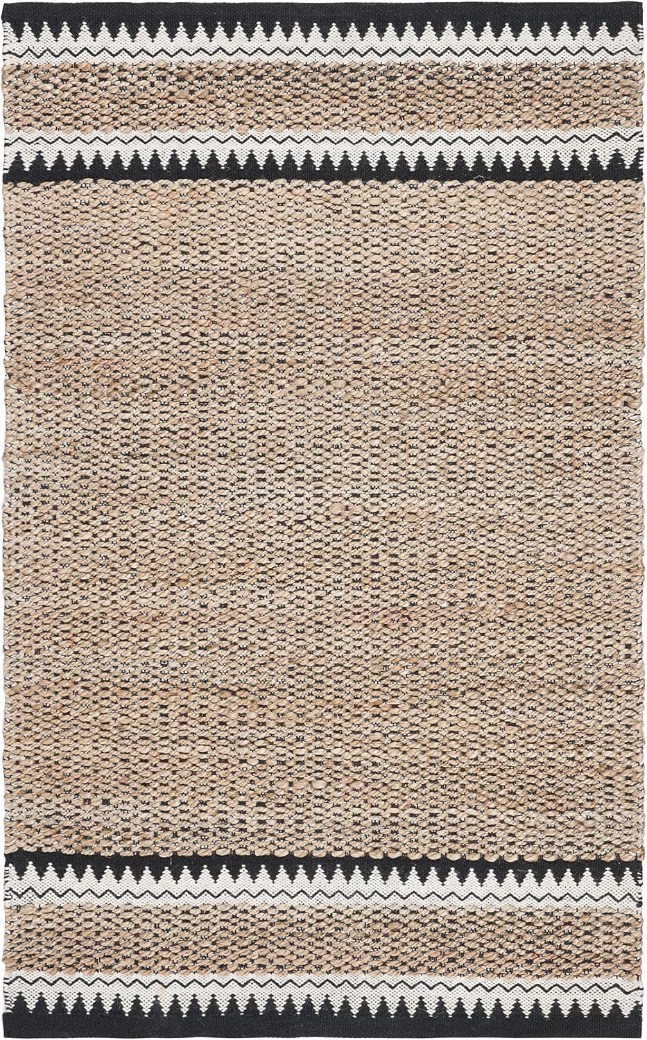 Natural Fiber Collection Accent Rug, Natural & Black, Handmade Farmhouse Boho Coastal Rustic Jute, Ideal