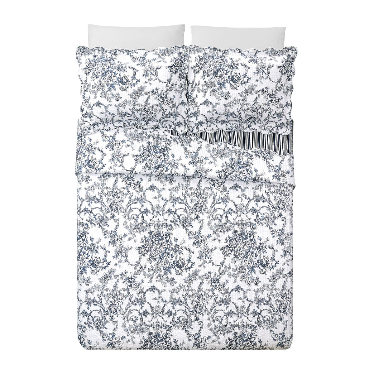 Garden Toile 3-Piece Reversible Quilt Set - Lightweight Coverlet Set