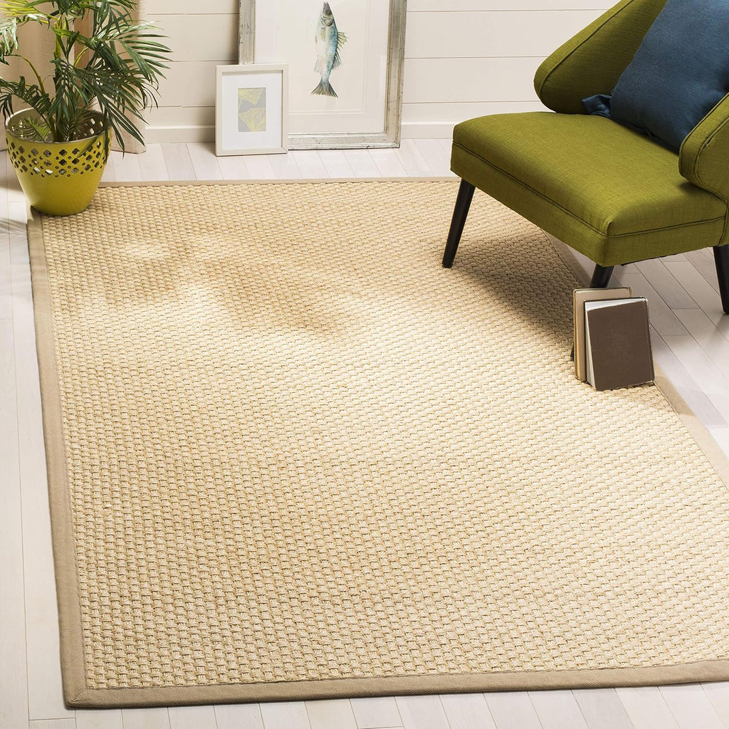 Natural Fiber Collection Accent Rug, Natural & Beige, Rustic Farmhouse Border Sisal Design, Easy Care