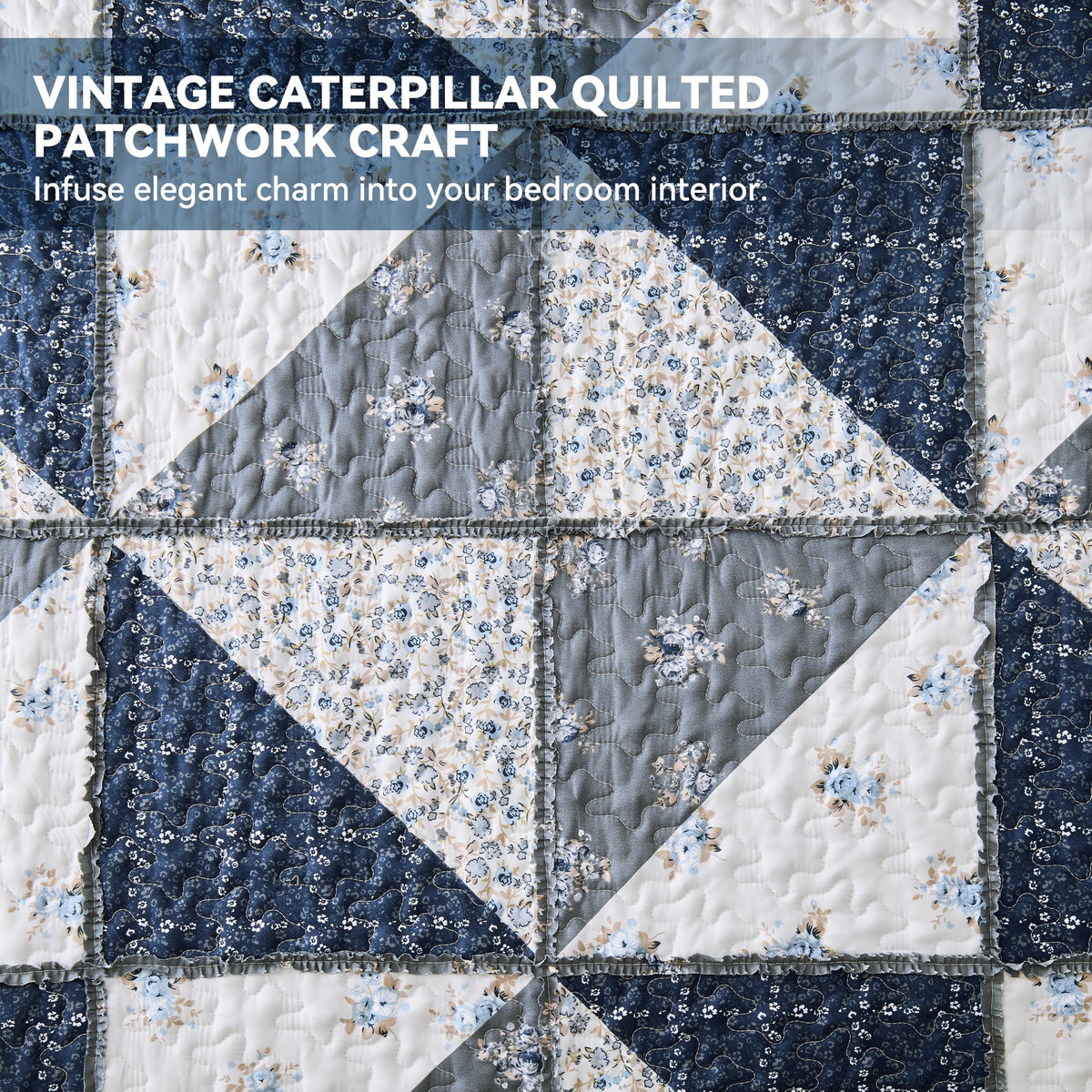 Quilt Bedding Set Grey Floral Patchwork Quilted Bedspread Set