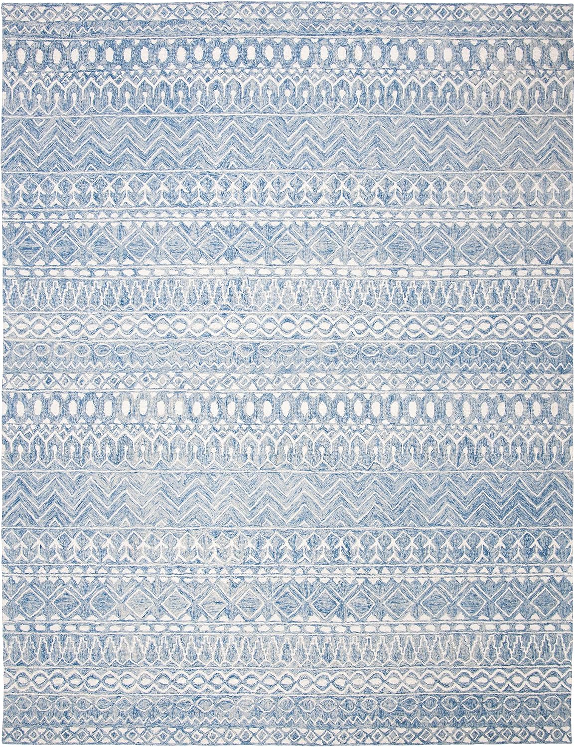 Micro-Loop Area Rug, Blue & Ivory, Handmade Moroccan Boho Tribal Wool