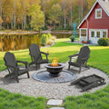 HDPE Folding Adirondack Chair, Cup Holder, Set of 2, Black | HDPE poly lumber, folable, all-weather resistant, Low