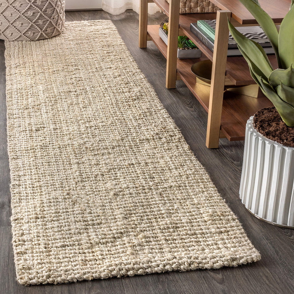 Pata Hand Woven Chunky Jute Light Ivory Runner Rug, Bohemian, Rustic, Cottage, Easy-Cleaning, Non-Shedding