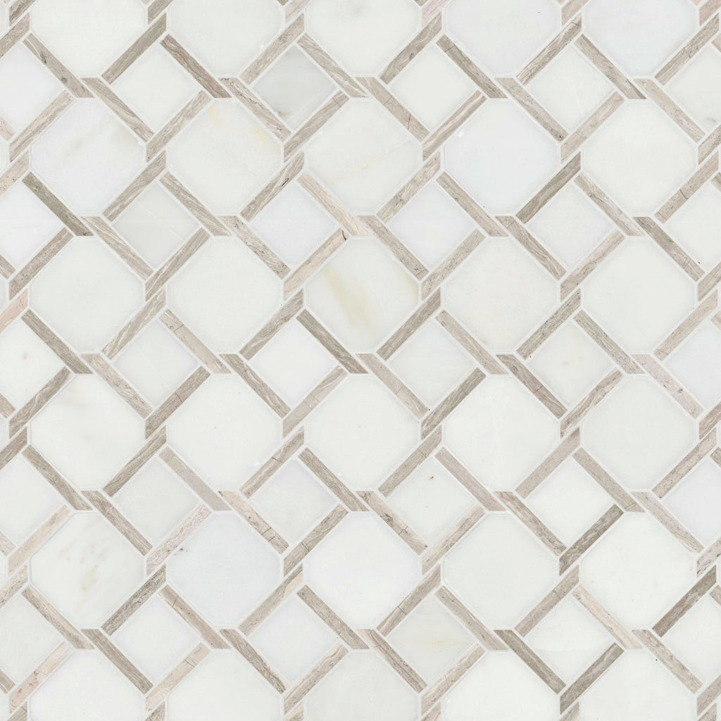 Polished Marble Mosaic Tile | Chateau Lace Geometric | 12" x 12"