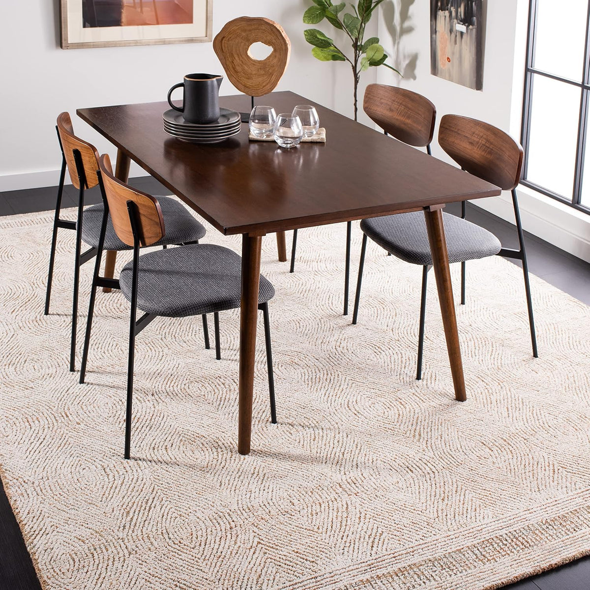Abstract Collection Area Rug, Ivory & Rust, Handmade Wool, Ideal for High Traffic Areas in Living Room