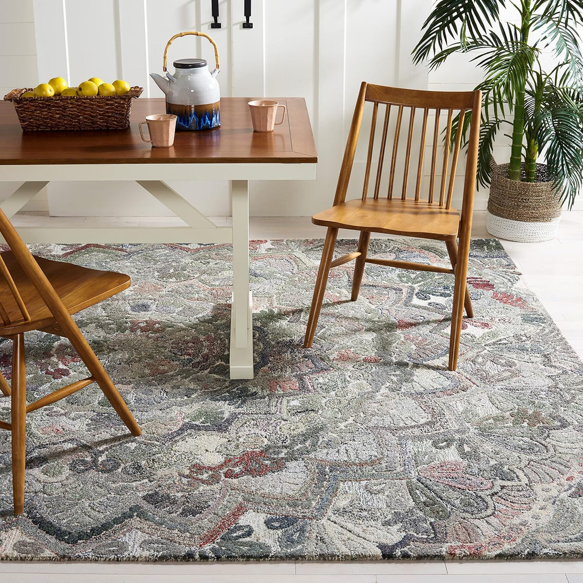 Marquee Collection Area Rug, Grey & Multi, Handmade Mandala Medallion Wool, Ideal for High Traffic Areas