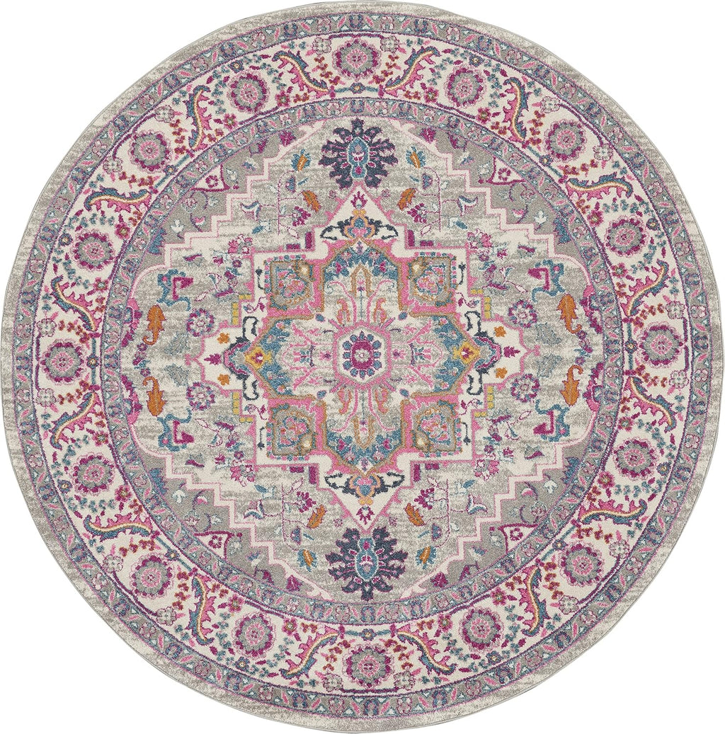 Home Passion Light Grey Pink 8' x Round Area Rug - Easy Clean, Non Shedding, Bed Room, Living Room, Dining Room