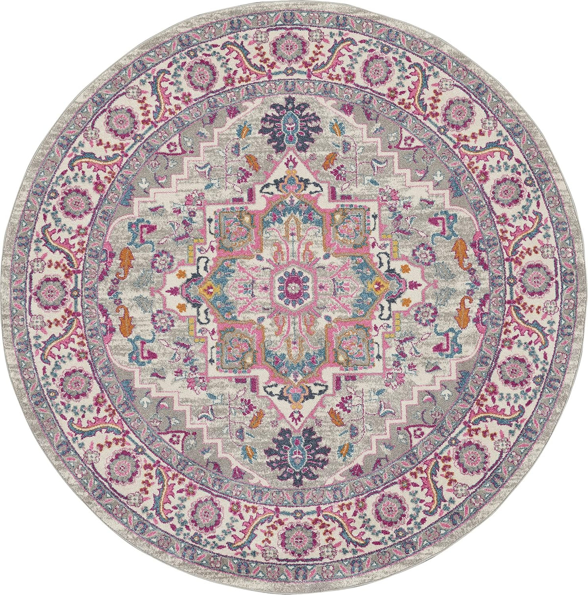 Home Passion Light Grey Pink 8' x Round Area Rug - Easy Clean, Non Shedding, Bed Room, Living Room, Dining Room