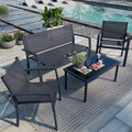 4 Pieces Patio Furniture Set All Weather Textile Fabric Outdoor Conversation Set, with Glass Coffee Table, Loveseat