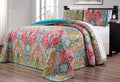 3-Piece California King Quilt Set - 115x95 Reversible Bedspread Coverlet, Fine Printed Boho Geometric Paisley Floral