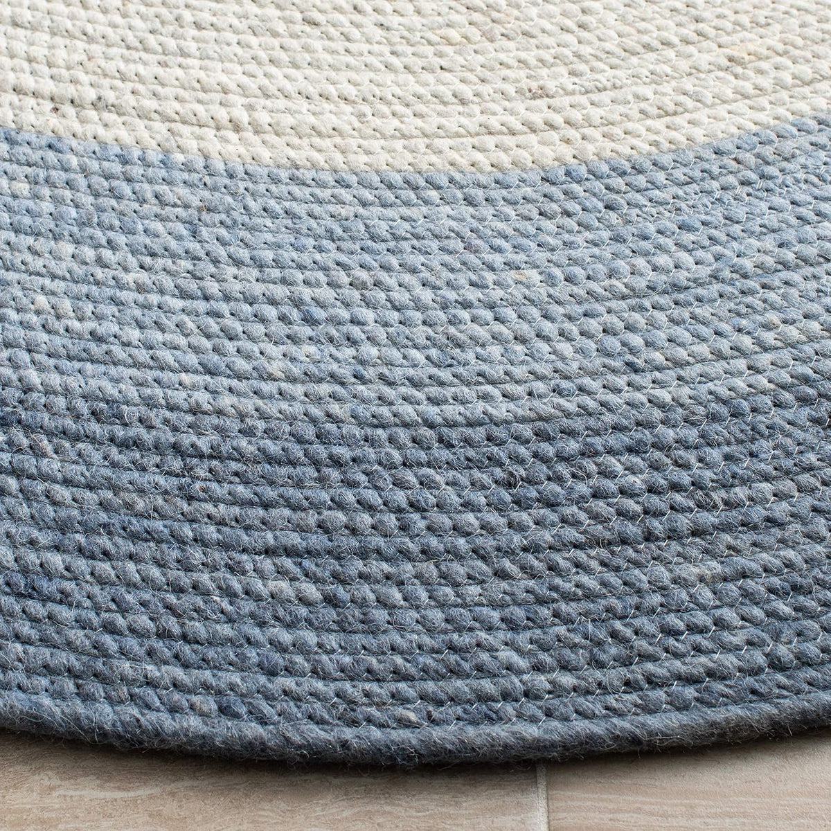 Braided Wool Oval Rug, Farmhouse Ivory & Blue BRD903M