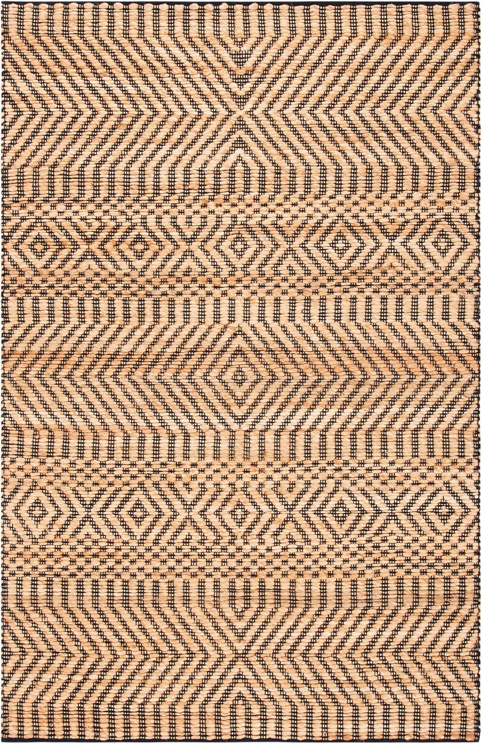 Kilim Collection Area Rug, Natural & Black, Handmade Boho Jute, Ideal for High Traffic Areas (KLM456A)
