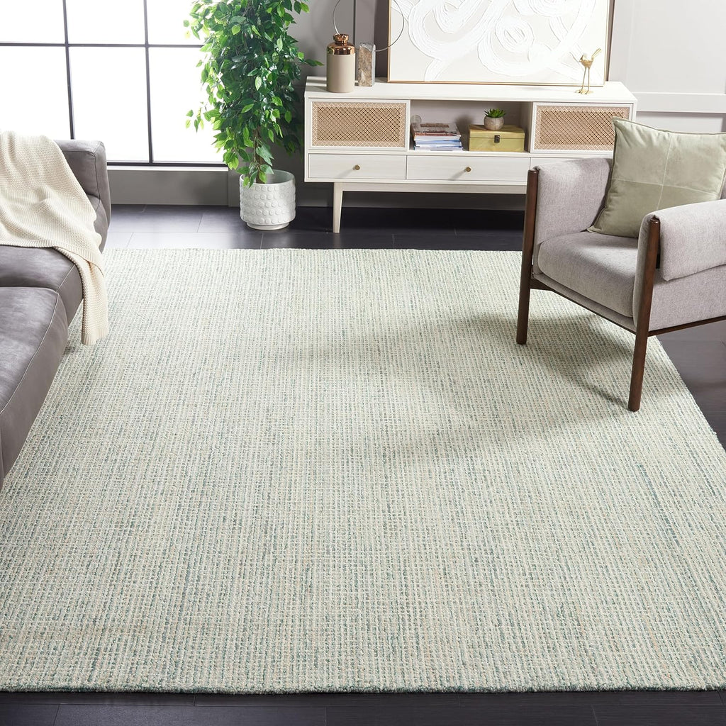 Abstract Area Rug, Green & Ivory, Handmade Wool