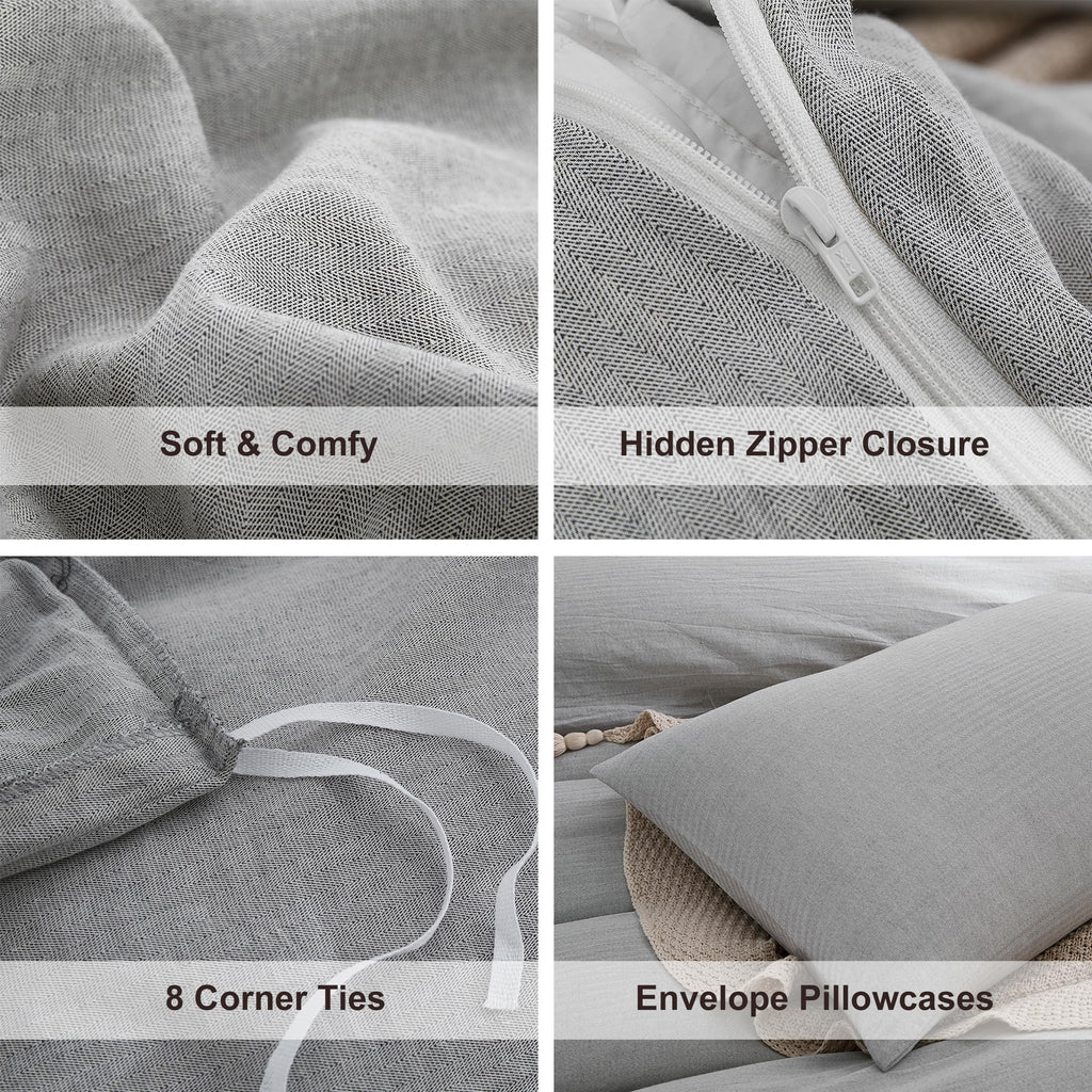 Duvet Cover, Cotton Linen Blend, 2 Pieces, Linen Grey