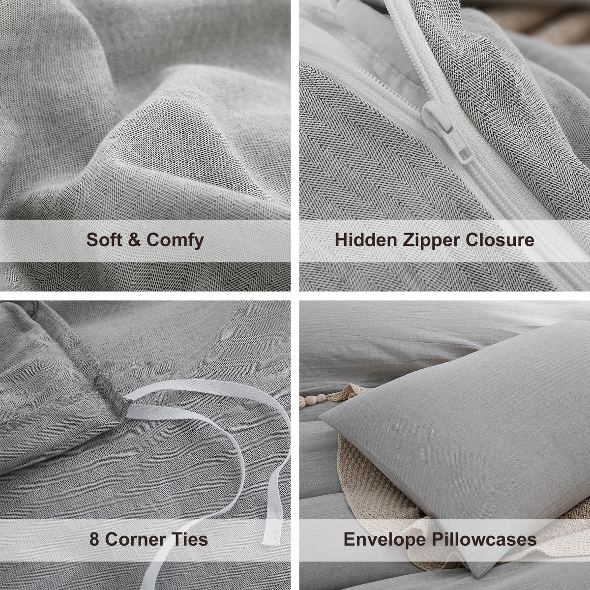 Duvet Cover, Cotton Linen Blend, 2 Pieces, Linen Grey