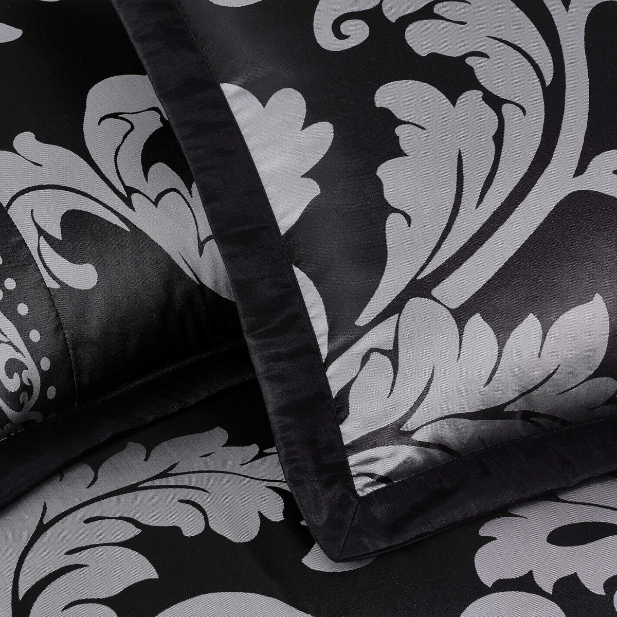 Valor 7-Piece Bed in a Bag, Black/Silver Luxury Jacquard Floral Comforter with Sheets Set for All Season
