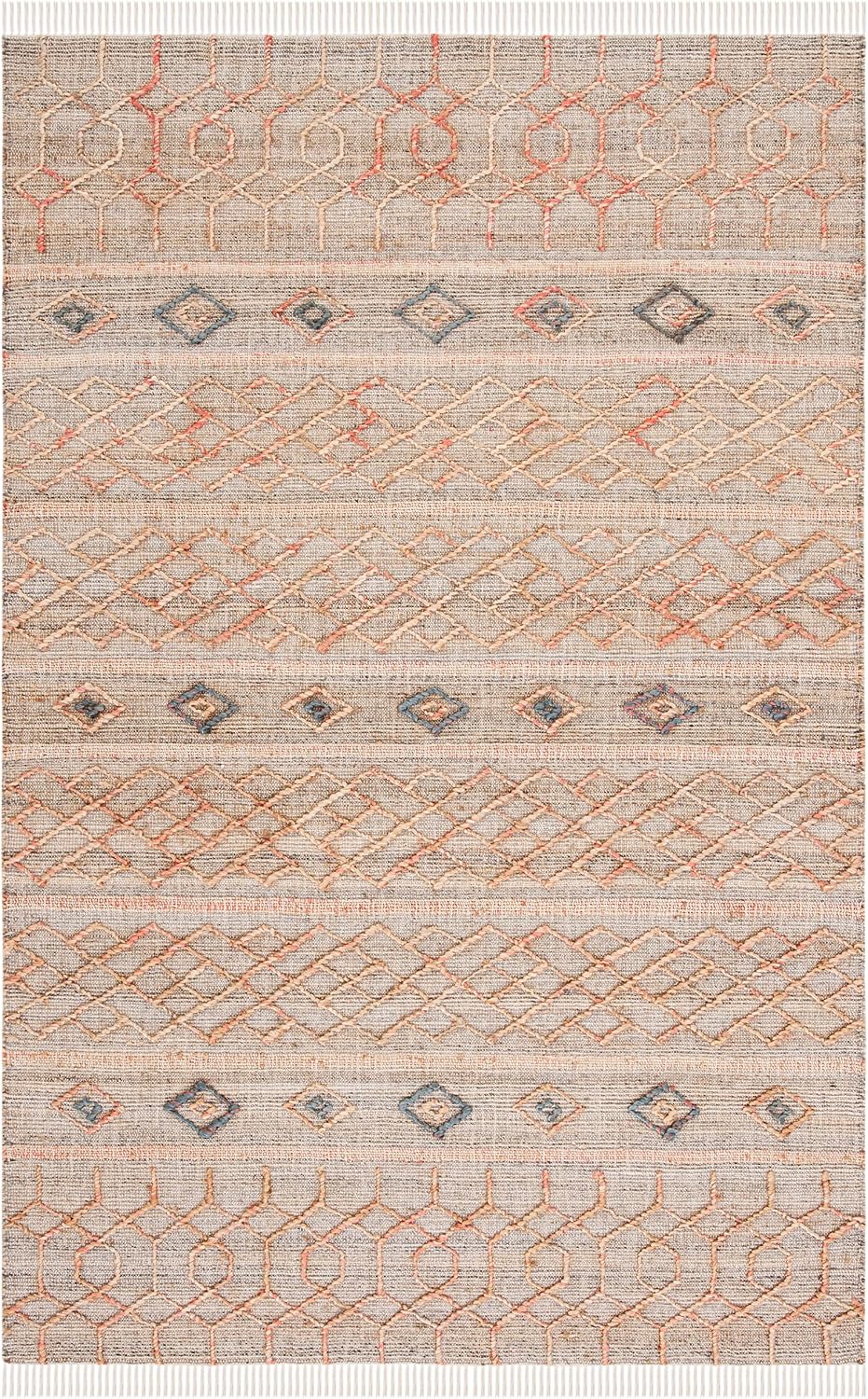 Natural Fiber Collection Accent Rug, Natural & Rust, Handmade Moroccan Boho Fringe Jute, Ideal for High