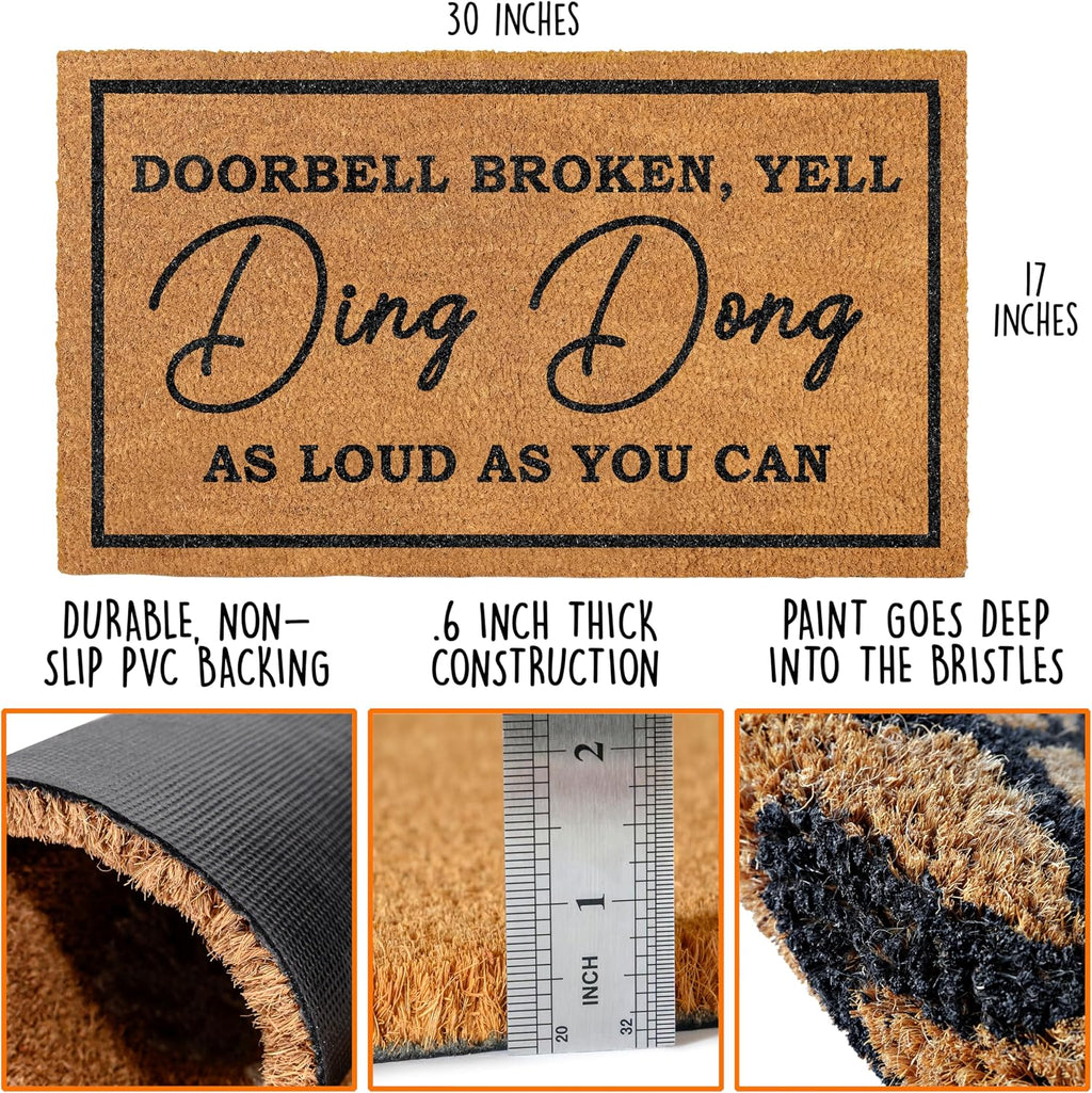 Ding Dong Doorbell Door Mat 30x17 Inch, Doorbell Broken Welcome Mat Coir | Funny Home Decor, Conversation Starter