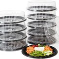 Heavy Duty, Recyclable 16 in. Serving Tray and Lid 10pk. Large, Black Plastic Party Platters with Clear Lids Dishware