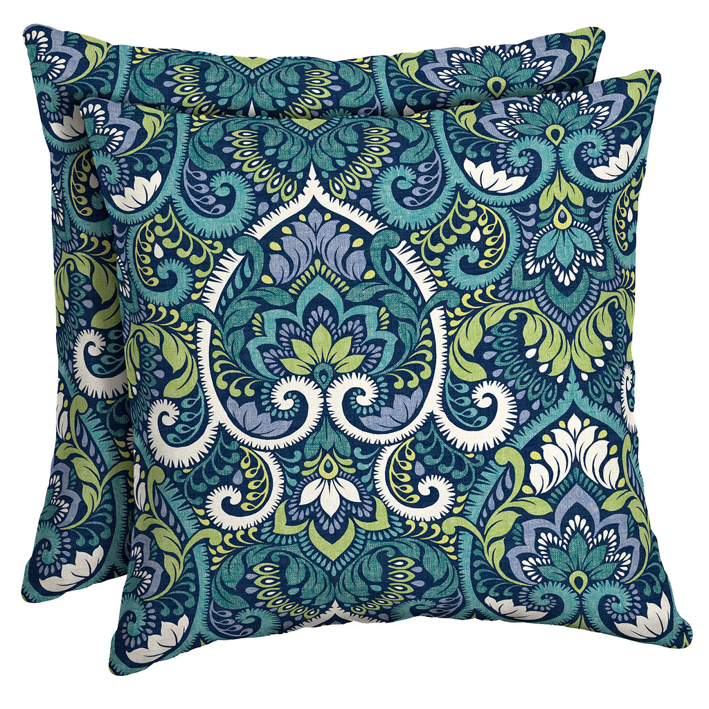 Outdoor Toss Pillow, 2-Pack, 16x16, Blue Damask