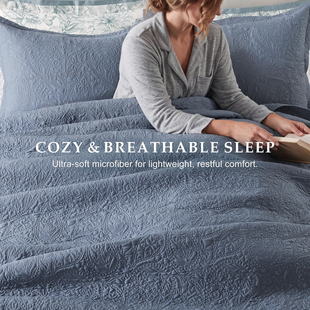 Paisley Quilt Set, Dusty Blue Matelasse Lightweight Bedspread, Soft Farmhouse Rustic Coverlet, Spring