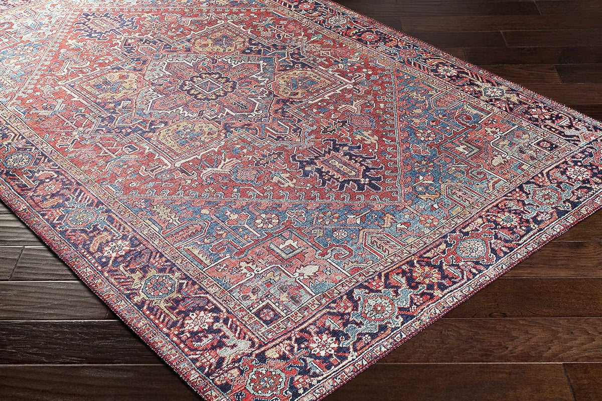 Ronneby Living Room, Bedroom Area Rug - Medallion Floral Geometric Border Diamond - Traditional Oriental Transitional