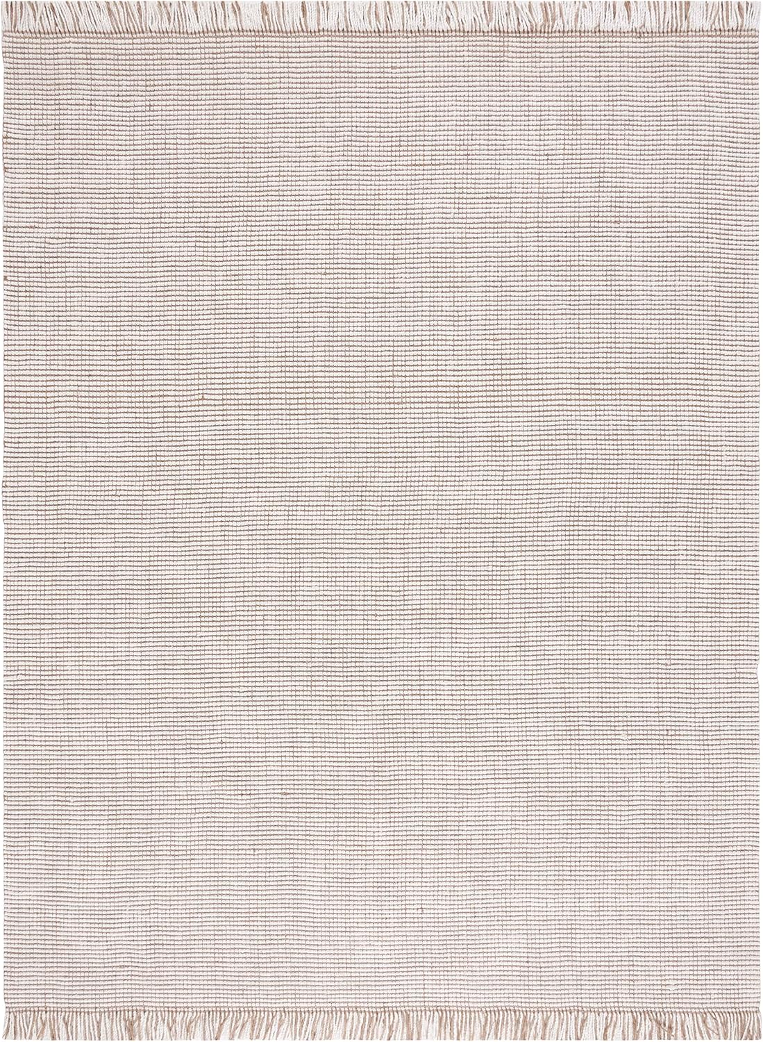 Natural Fiber Area Rug, Ivory & Natural, Handmade Woven Farmhouse Fringe Jute