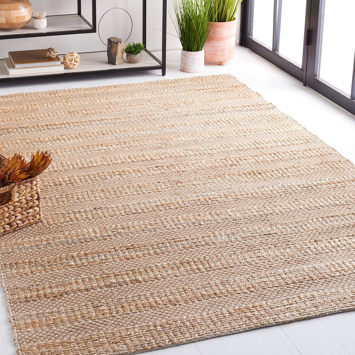 Natural Fiber Collection Area Rug, Ivory & Natural, Handmade Boho Farmhouse Rustic Jute & Cotton Jute