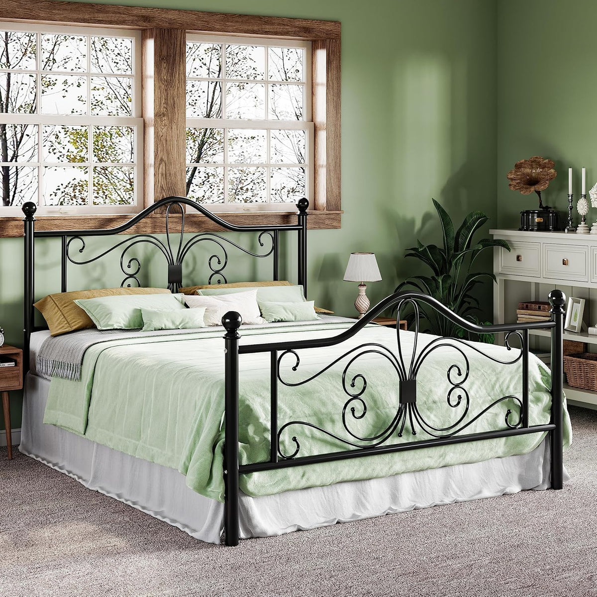 Full Bed Frame with Headboard,Metal Bed Frame with Butterfly Pattern Design Headboard & Footboard,No Box Spring