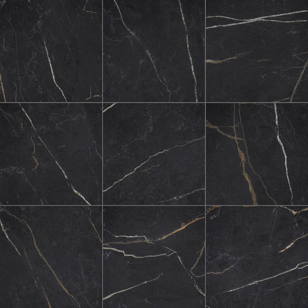 Perpetuo 24" X 24" Porcelain Marble Look Floor Tile in Polished Infinite Black (4 pieces per carton) (15.20 sqft per