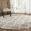 Hudson Shag Collection Area Rug - 5' Round, Grey & Ivory, Moroccan Trellis Design, Non-Shedding & Easy Care, 2-inch