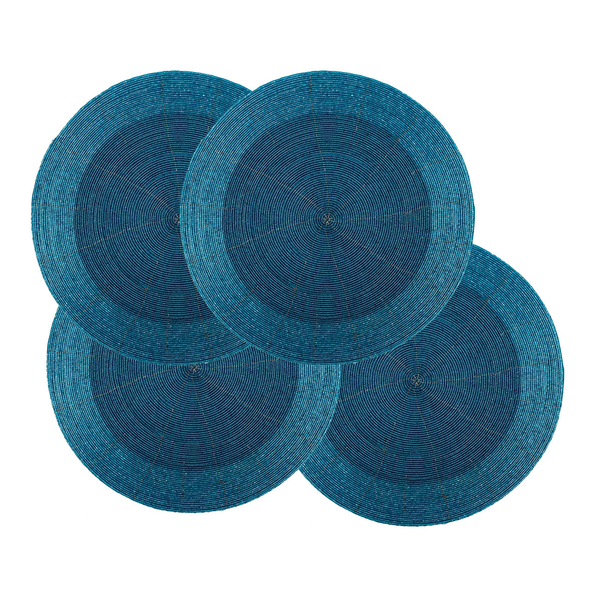 Lightnpro Handmade Beaded Placemats Set of 4 - 13 Inch Round Turquoise Blue Charger Mats | Handcrafted Artisan Table