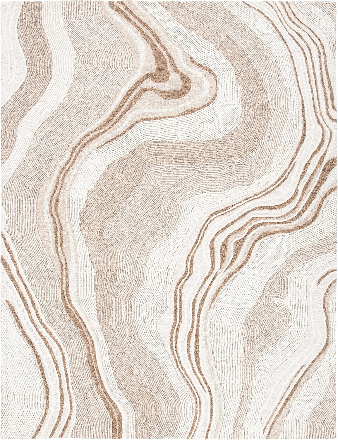 Fifth Avenue Area Rug, Beige & Ivory, Handmade Mid-Century Modern Abstract New Zealand Wool