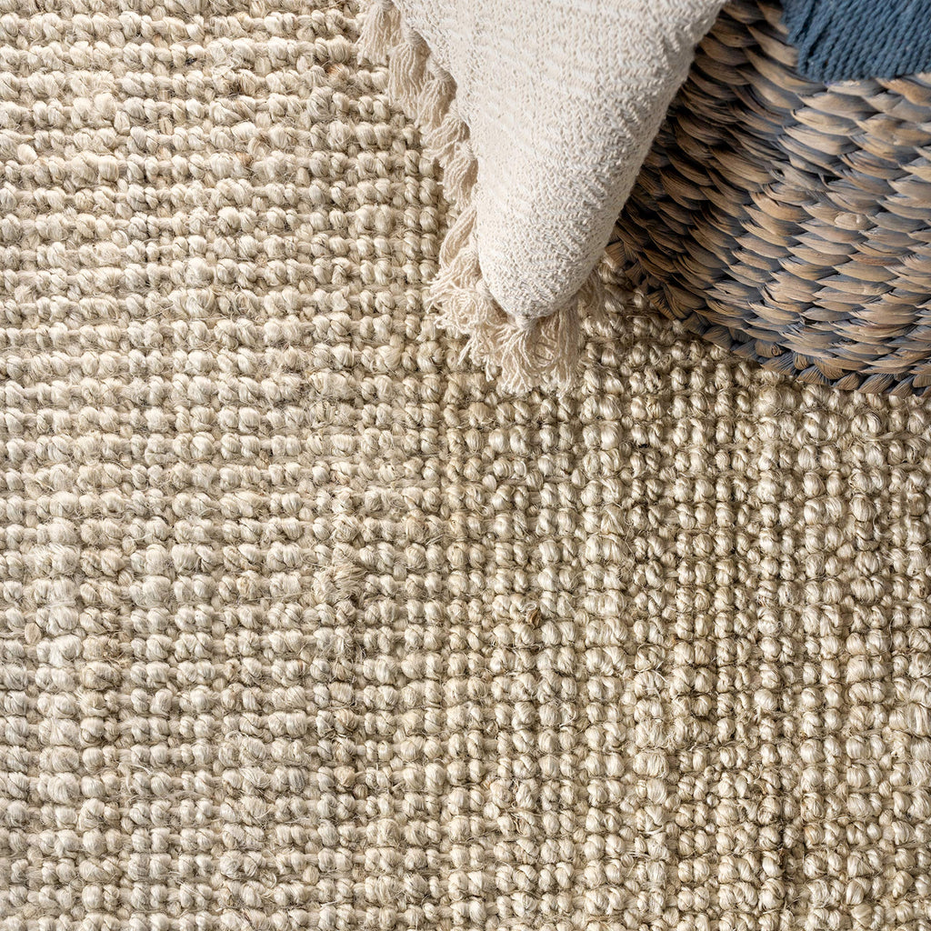 Pata Hand Woven Chunky Jute Light Ivory Runner Rug, Bohemian, Rustic, Cottage, Easy-Cleaning, Non-Shedding