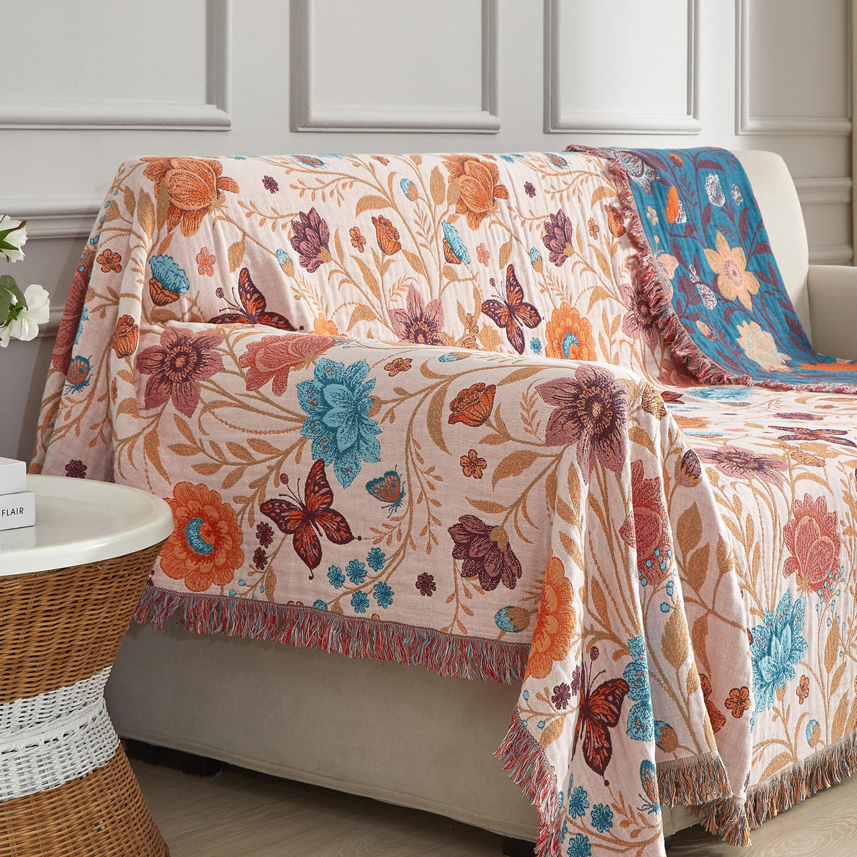 Boho Throw Blanket for Bed 90"x98", 100% Cotton Blanket for Couch Sofa