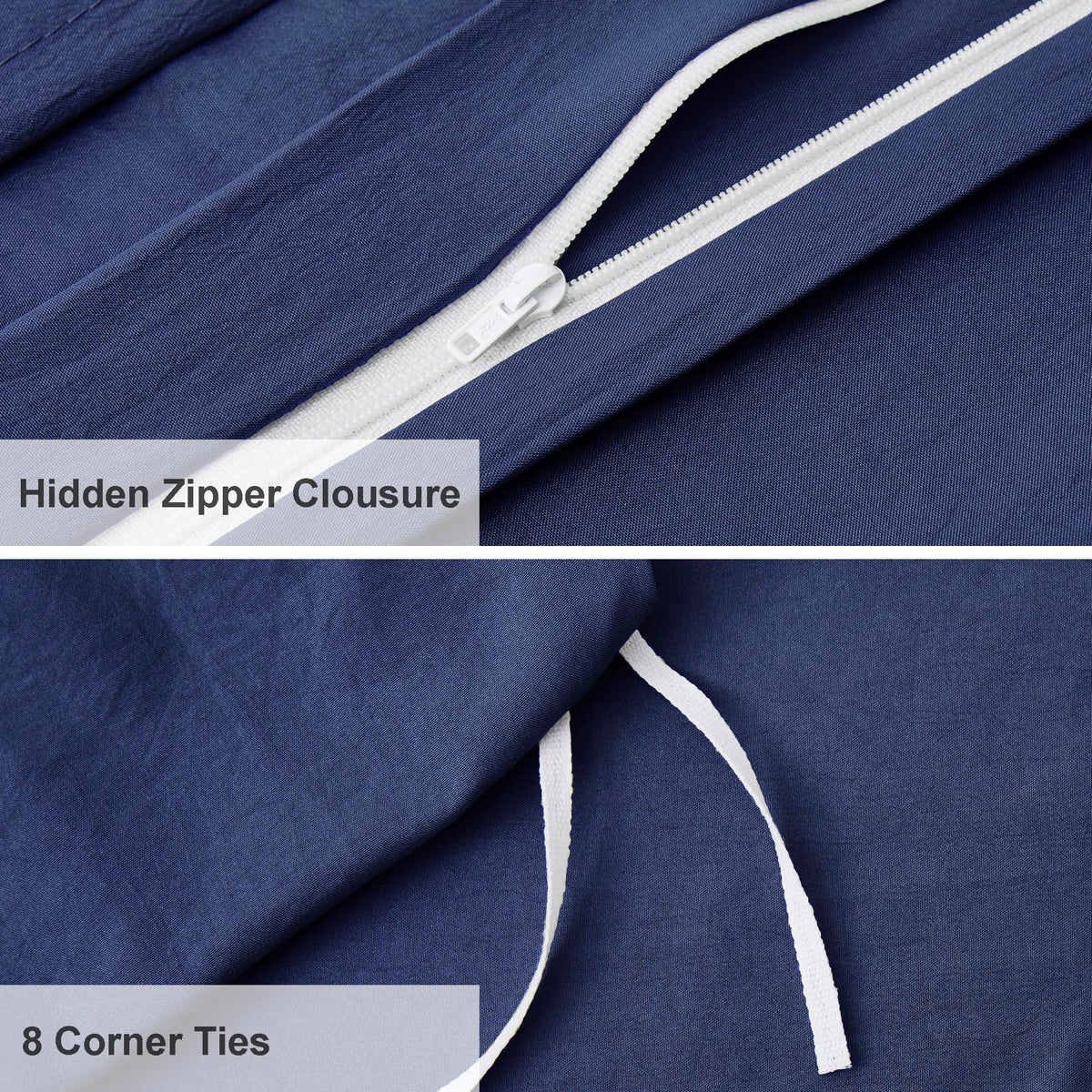 3PCS Pleated Duvet Cover Set, Navy Blue