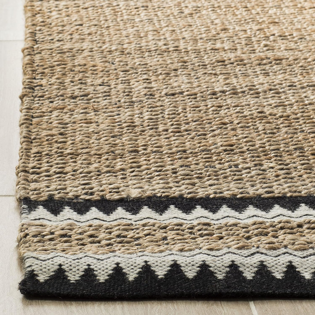 Natural Fiber Collection Area Rug, Natural & Black, Handmade Farmhouse Boho Coastal Rustic Jute, Ideal for