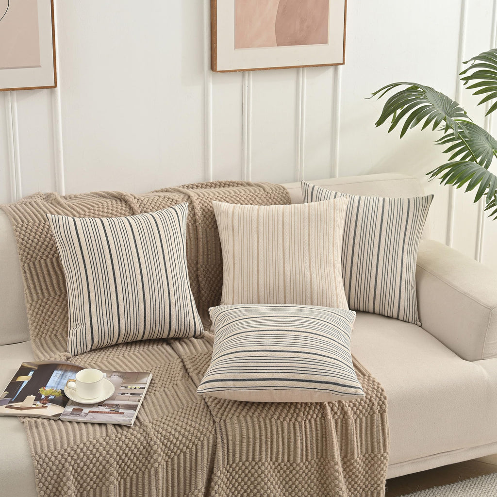Black Outdoor Striped Pack of 2 Couch Throw Pillow Covers 20x20