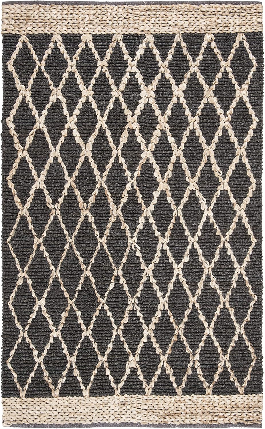 Natural Fiber Collection Runner Rug - 2'6" x 8', Charcoal, Handmade Boho Moroccan Trellis Jute, Ideal for High