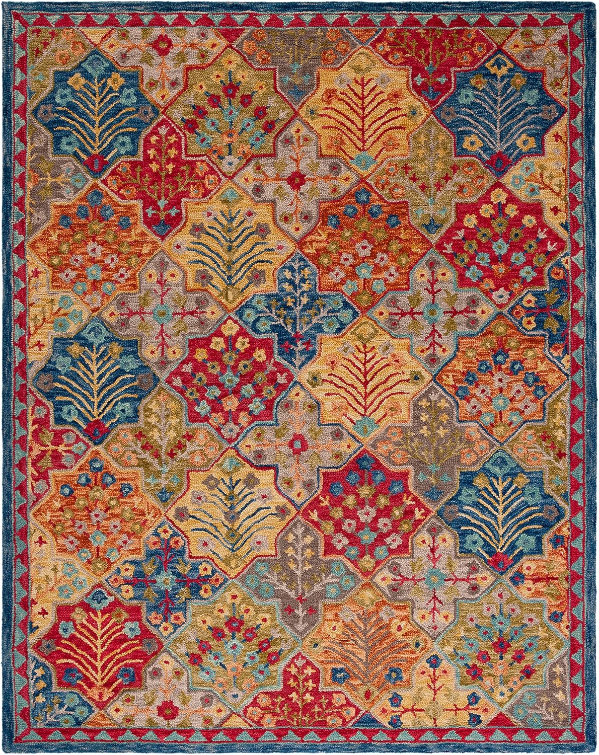 Aspen Collection Area Rug, Blue & Orange, Handmade Boho Wool, Ideal for High Traffic Areas in Living