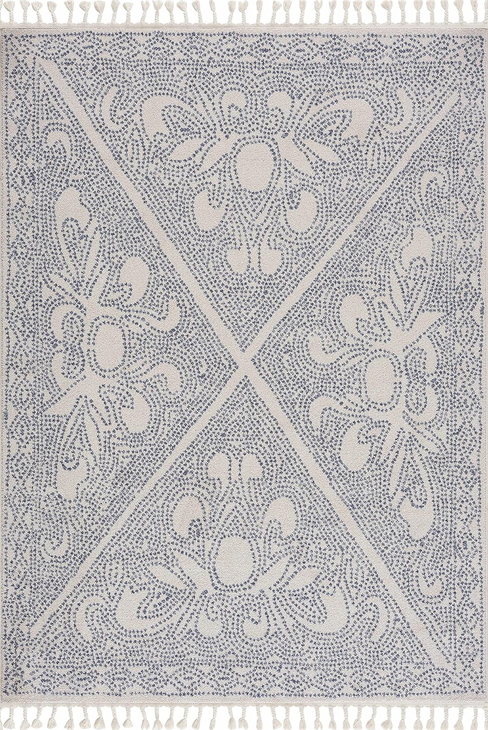 Birdwood Living Room, Bedroom Area Rug - Floral Geometric Diamond Border Mosaic - Scandinavian Traditional