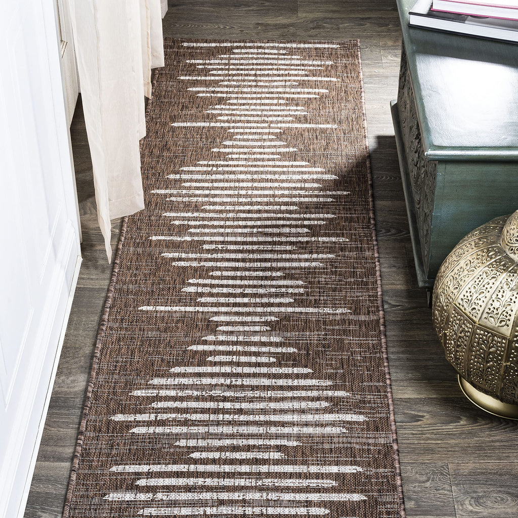 Stripe Geometric Indoor Outdoor Runner Rug Brown/Beige, Zolak Berber for Backyard, Patio, Porch, Easy-Cleaning