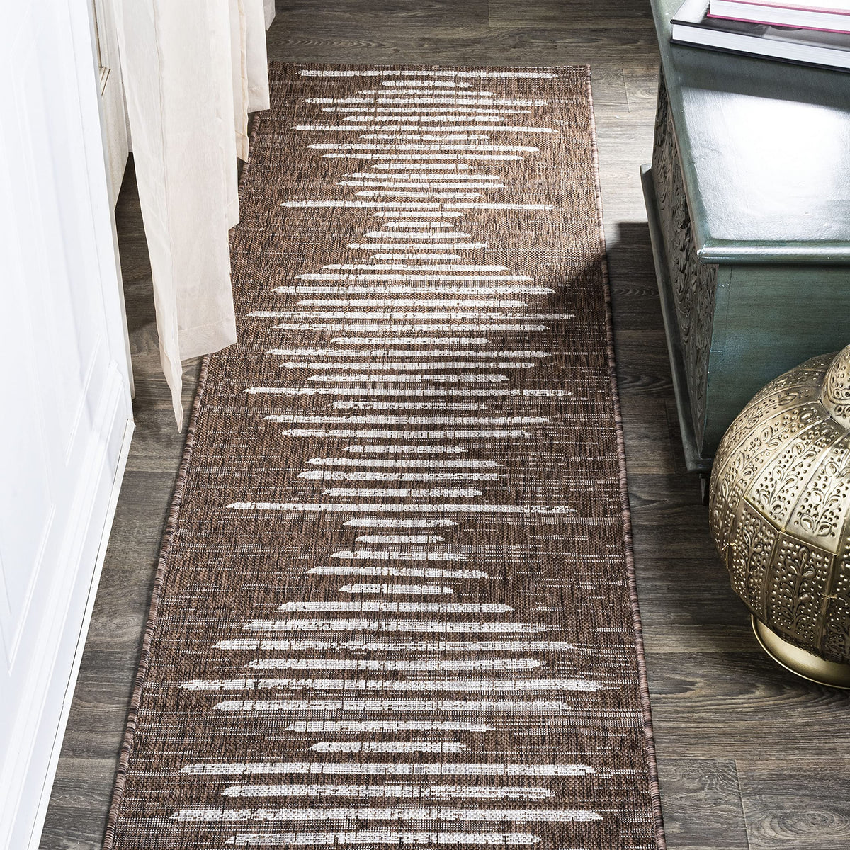 Stripe Geometric Indoor Outdoor Runner Rug Brown/Beige, Zolak Berber for Backyard, Patio, Porch, Easy-Cleaning
