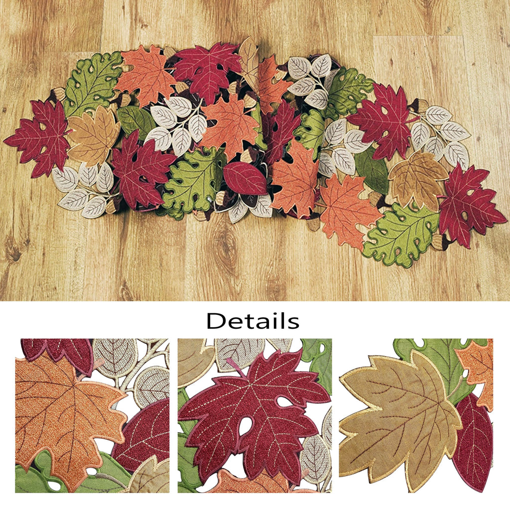 Fall Table Runner 54inches Long, Thanksgiving Harvest Cutwork Embroidered Table Runner 13in x 54in, Autumn Maple