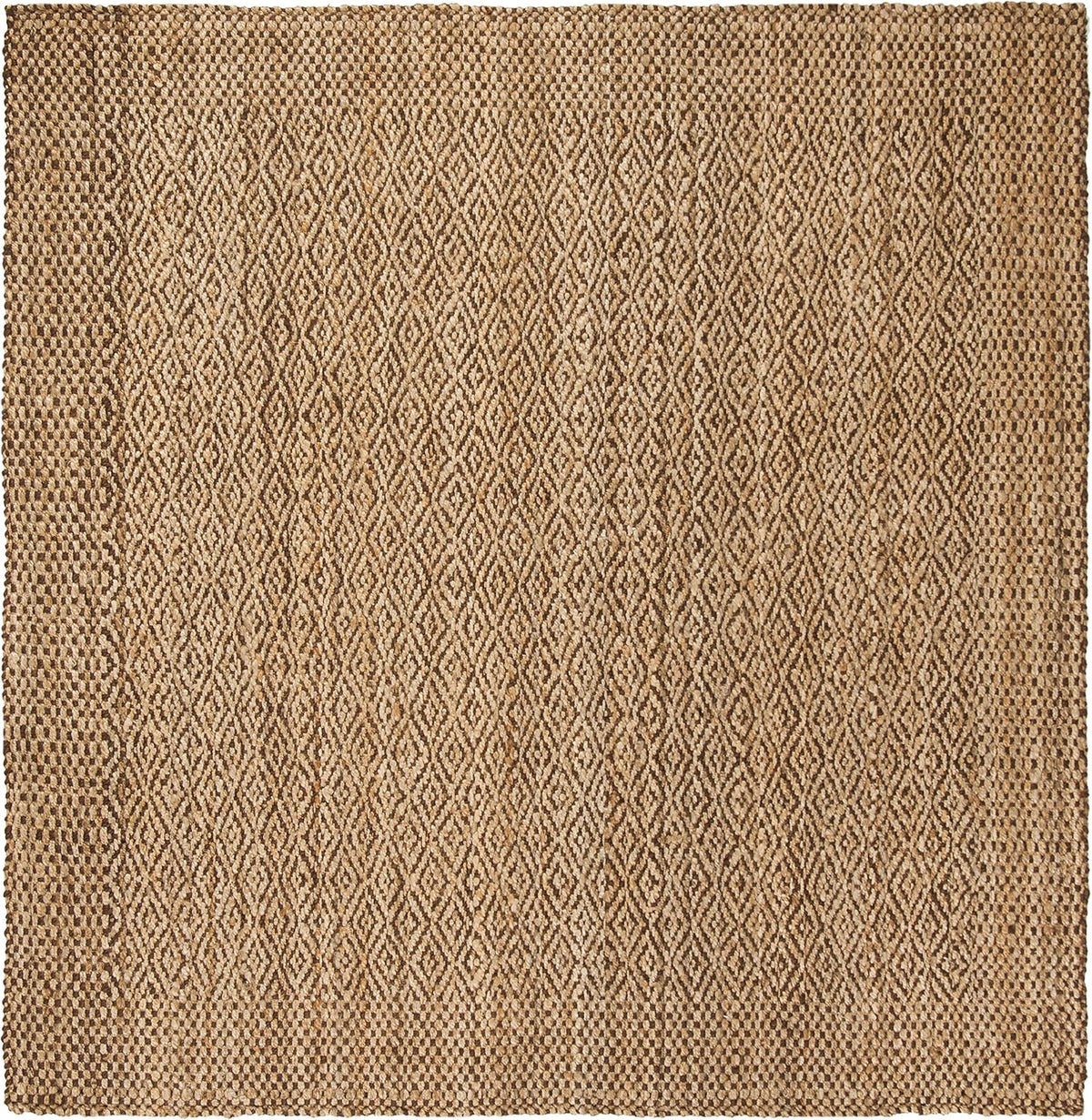Natural Fiber Collection Area Rug - 7' Square, Natural & Brown, Handmade Boho Farmhouse Fringe Jute, Ideal for High