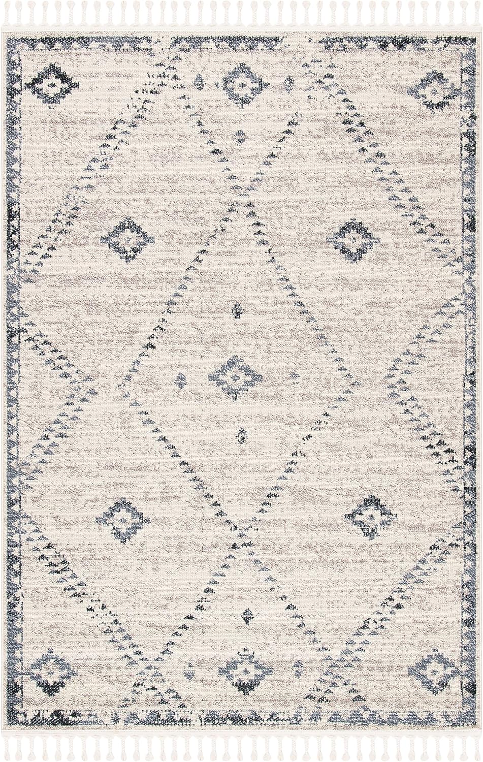 Marrakech Collection Accent Rug - 4' x 6', Ivory & Grey, Handmade Moroccan Boho Tribal Tassel, Ideal for High Traffic